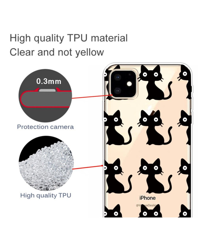 iPhone 11 - Coque transparente chats noirs