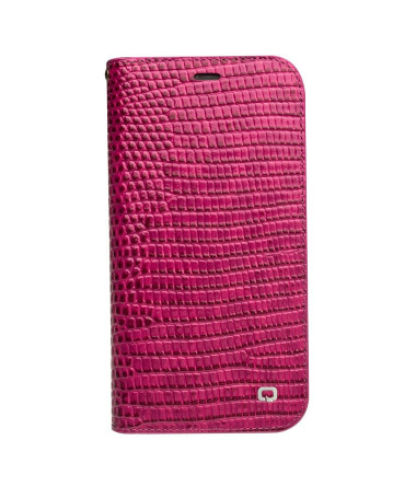 Housse iPhone 11 cuir véritable effet croco - Rose