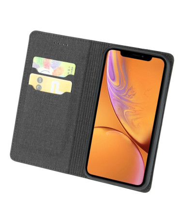 Flip cover iPhone XR effet tissu porte cartes