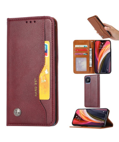 Housse iPhone 12 Pro Max simili cuir stand case - Vin Rouge