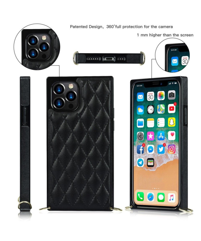 Coque iPhone 12 Pro Max Effet Cuir Matelassé et Cordon