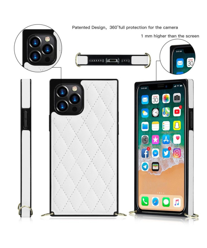 Coque iPhone 12 Pro Max Effet Cuir Matelassé et Cordon