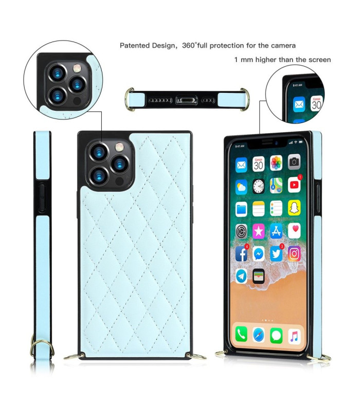 Coque iPhone 12 Pro Max Effet Cuir Matelassé et Cordon