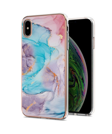 Coque iPhone XS Max marbre coloré bleu