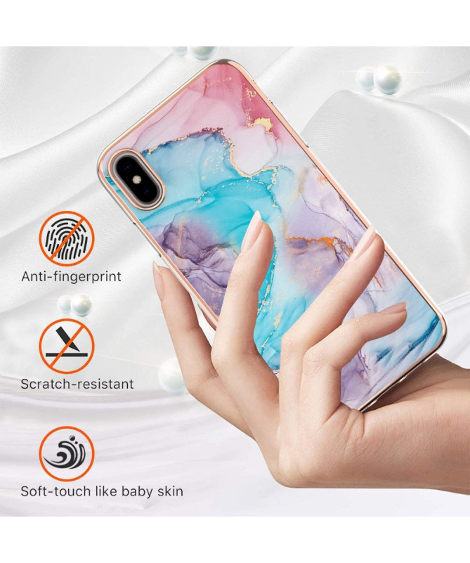 Coque iPhone XS Max marbre coloré bleu