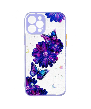 Coque iPhone 12 Pro Max fleurs et papillons violets