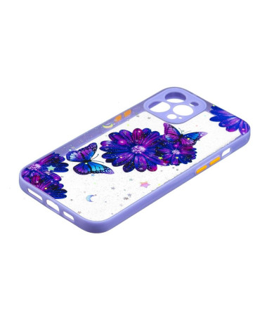 Coque iPhone 12 Pro Max fleurs et papillons violets