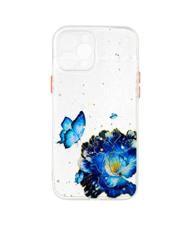 Coque iPhone 12 Pro Max fleurs et papillons bleus