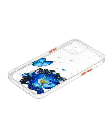 Coque iPhone 12 Pro Max fleurs et papillons bleus