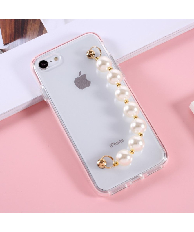Coque iPhone SE 2022 / 2020 Strap Perle Transparent