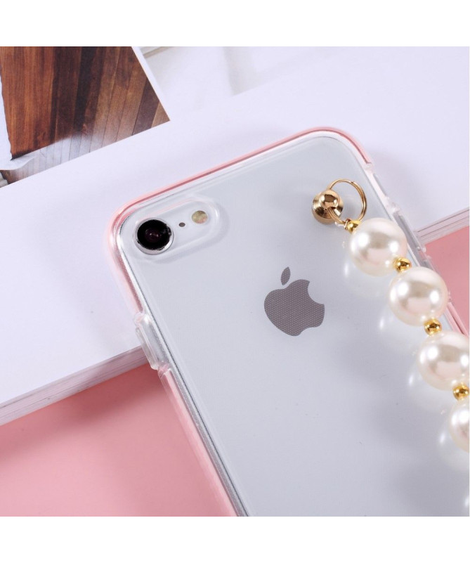 Coque iPhone SE 2022 / 2020 Strap Perle Transparent