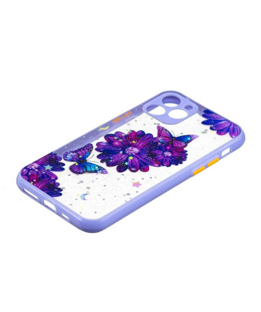 Coque iPhone 11 transparent fleurs et papillons violets