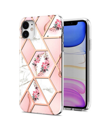 Coque iPhone 11 marbre et couronne de fleurs