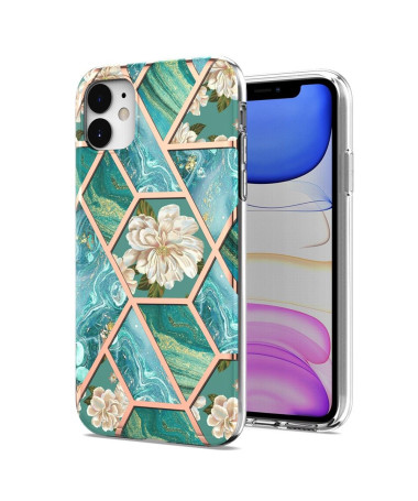 Coque iPhone 11 marbre et fleurs blanches