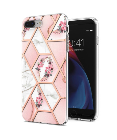 Coque iPhone 8 Plus / 7 Plus marbre et couronne de fleurs