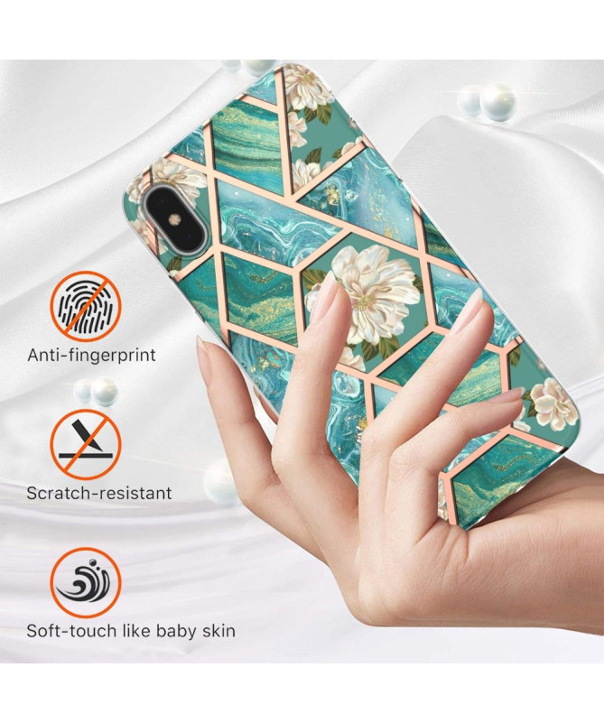 Coque iPhone XS Max marbre et fleurs blanches