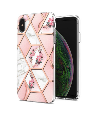 Coque iPhone XS Max marbre et couronne de fleurs