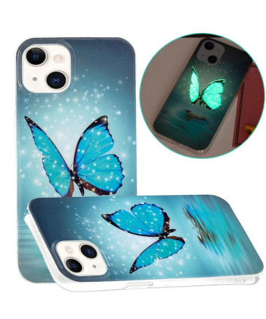 Coque iPhone 13 Fluorescente papillon bleu