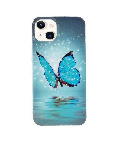 Coque iPhone 13 Fluorescente papillon bleu