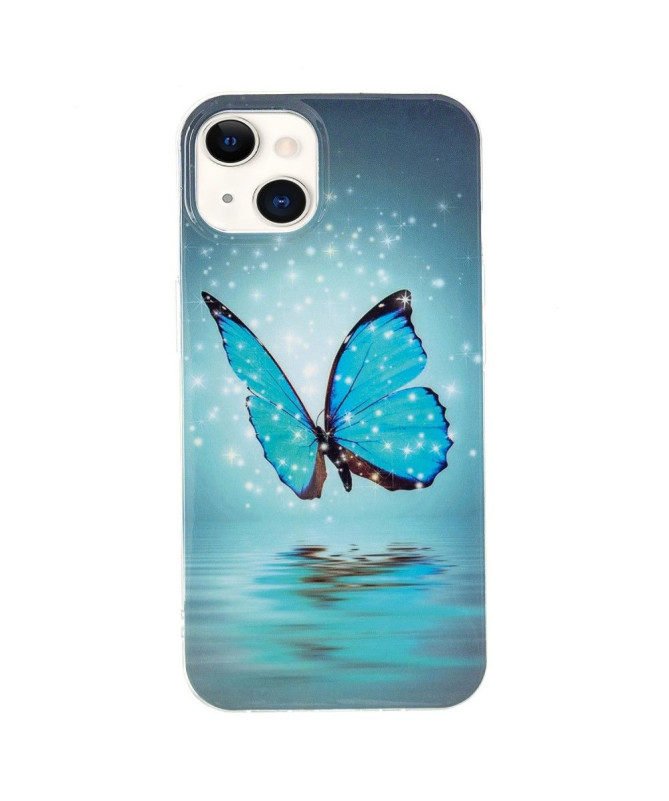 Coque iPhone 13 Fluorescente papillon bleu