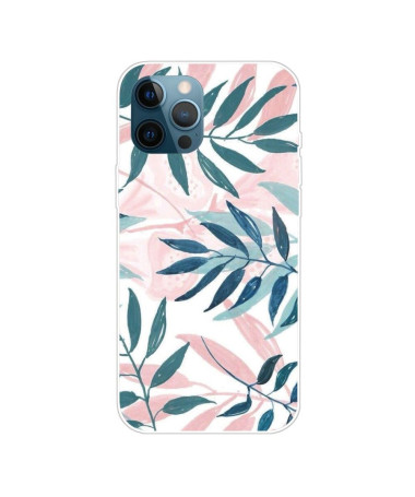 Coque iPhone 13 Pro Max Feuilles Vertes et Roses