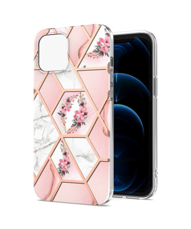 Coque iPhone 13 Pro marbre et couronne de fleurs