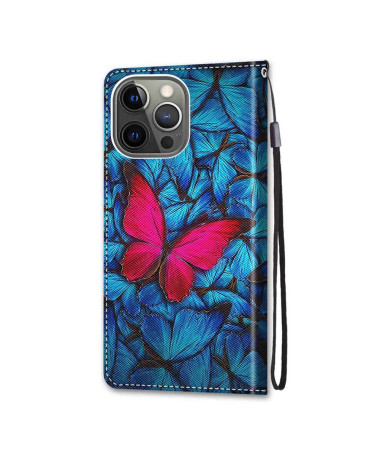 Housse iPhone 13 Pro Papillons bleus et rose