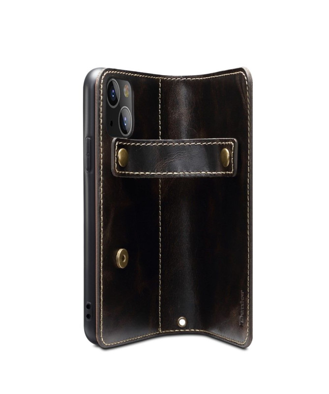 Housse iPhone 13 mini cuir vintage coutures