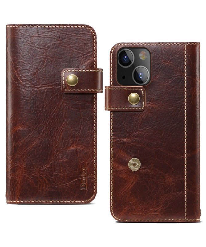 Housse iPhone 13 mini cuir vintage coutures