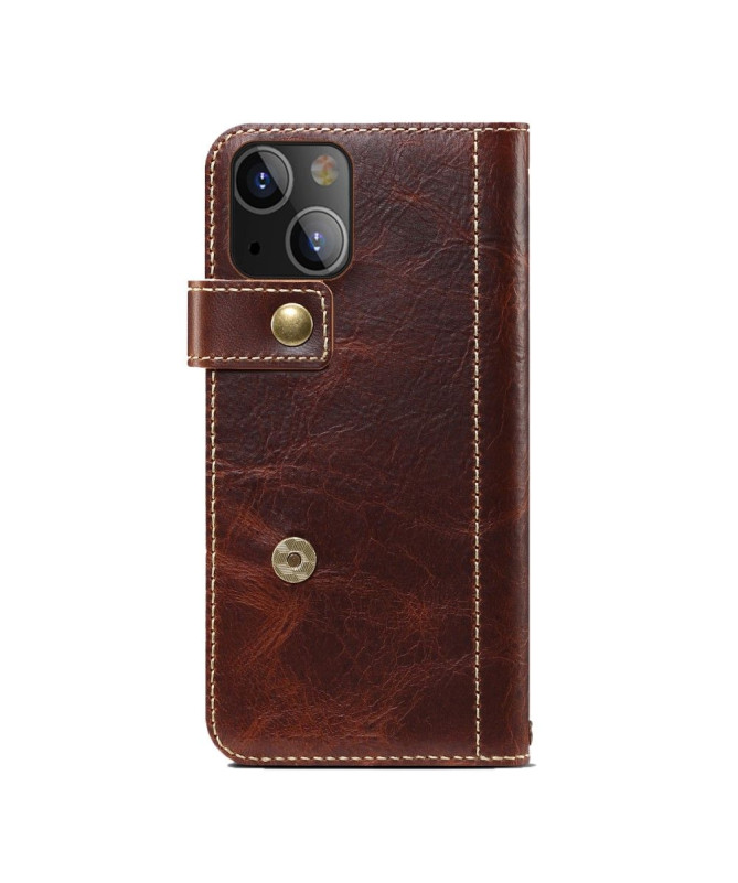 Housse iPhone 13 mini cuir vintage coutures