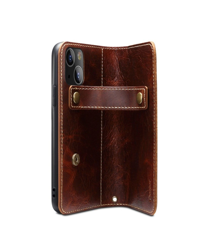 Housse iPhone 13 mini cuir vintage coutures