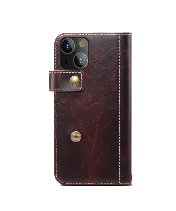 Housse iPhone 13 mini cuir vintage coutures