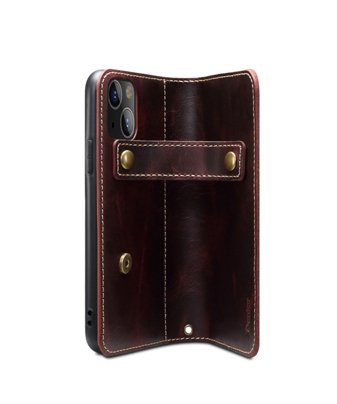 Housse iPhone 13 mini cuir vintage coutures