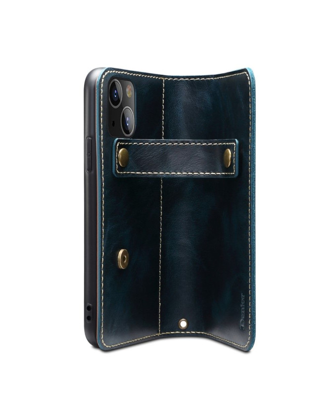 Housse iPhone 13 mini cuir vintage coutures