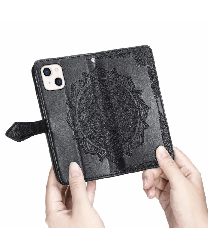 Housse iPhone 13 mini Mandala relief en simili cuir