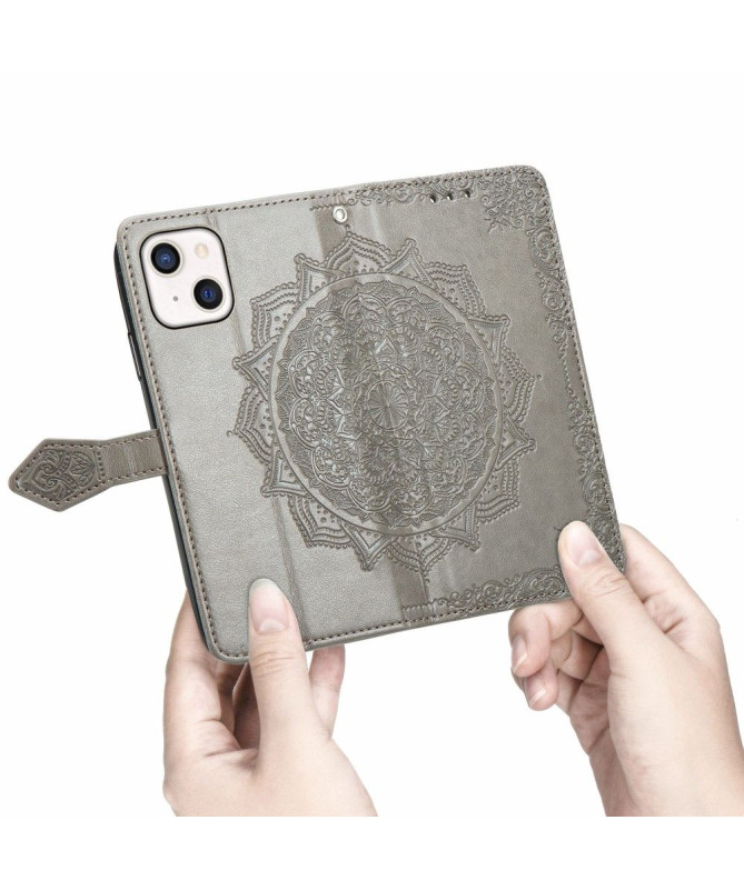 Housse iPhone 13 mini Mandala relief en simili cuir