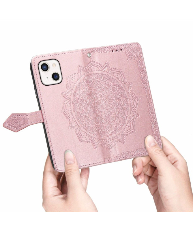 Housse iPhone 13 mini Mandala relief en simili cuir