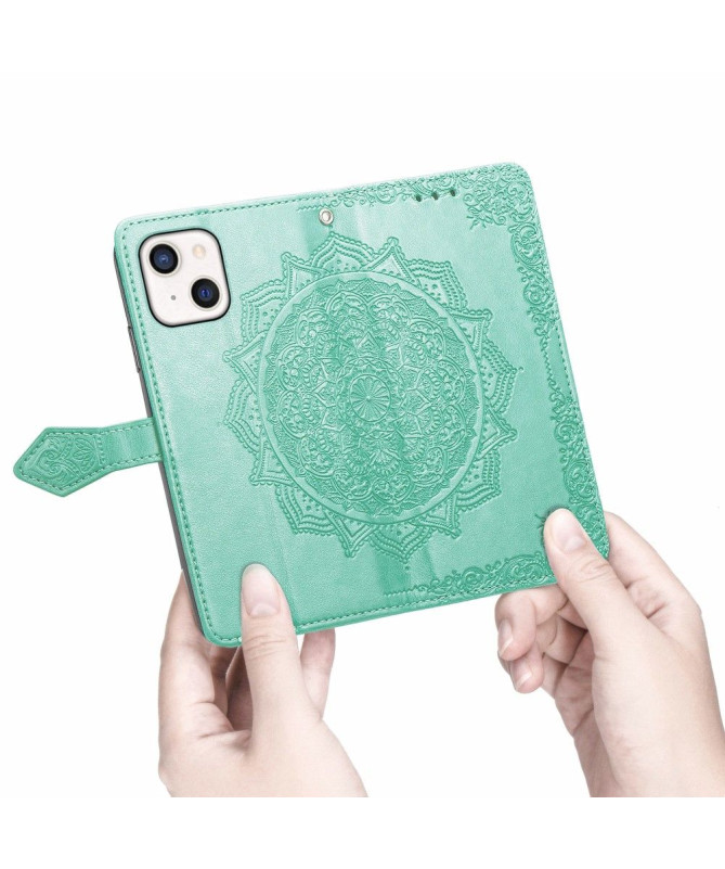 Housse iPhone 13 mini Mandala relief en simili cuir