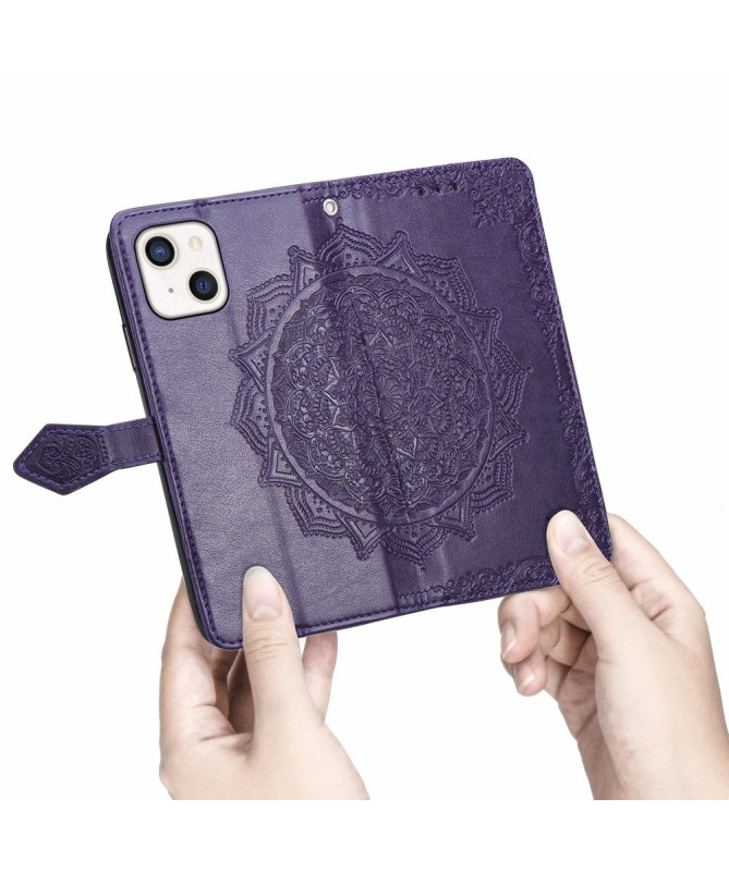 Housse iPhone 13 mini Mandala relief en simili cuir