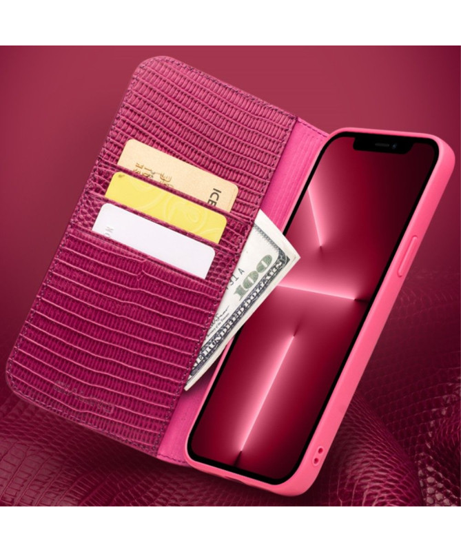 Housse iPhone 13 cuir véritable effet croco