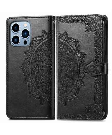 Housse iPhone 13 Pro Mandala relief en simili cuir