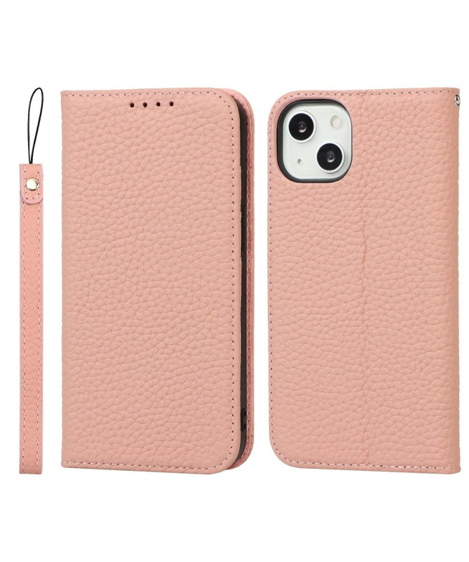 Housse iPhone 13 cuir grainé avec lanière