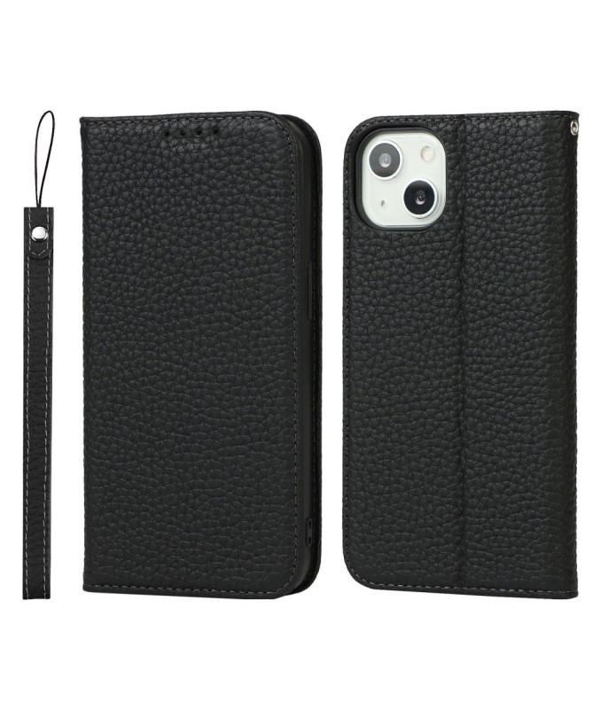 Housse iPhone 13 cuir grainé avec lanière