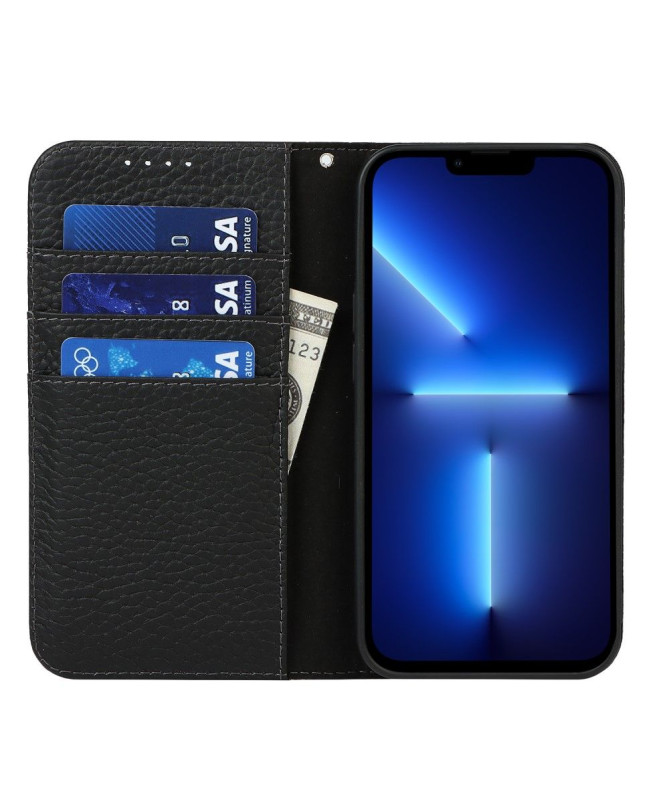 Housse iPhone 13 cuir grainé avec lanière