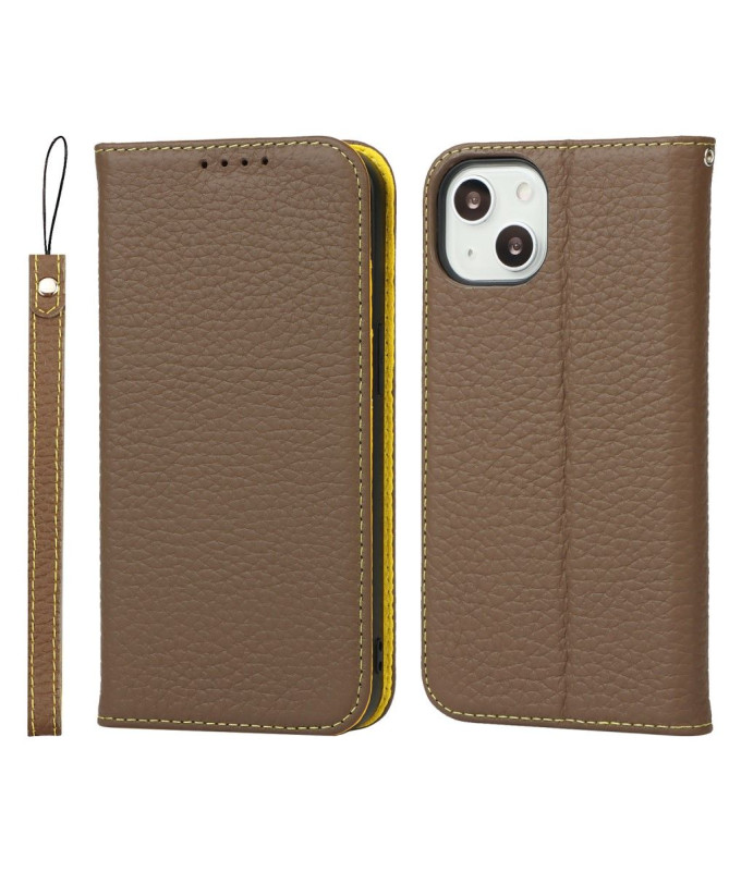 Housse iPhone 13 cuir grainé avec lanière