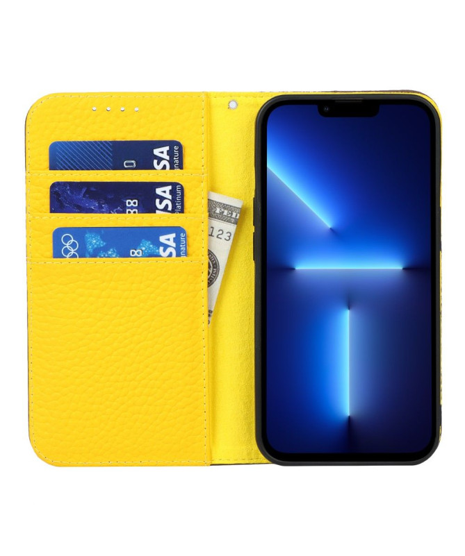 Housse iPhone 13 cuir grainé avec lanière
