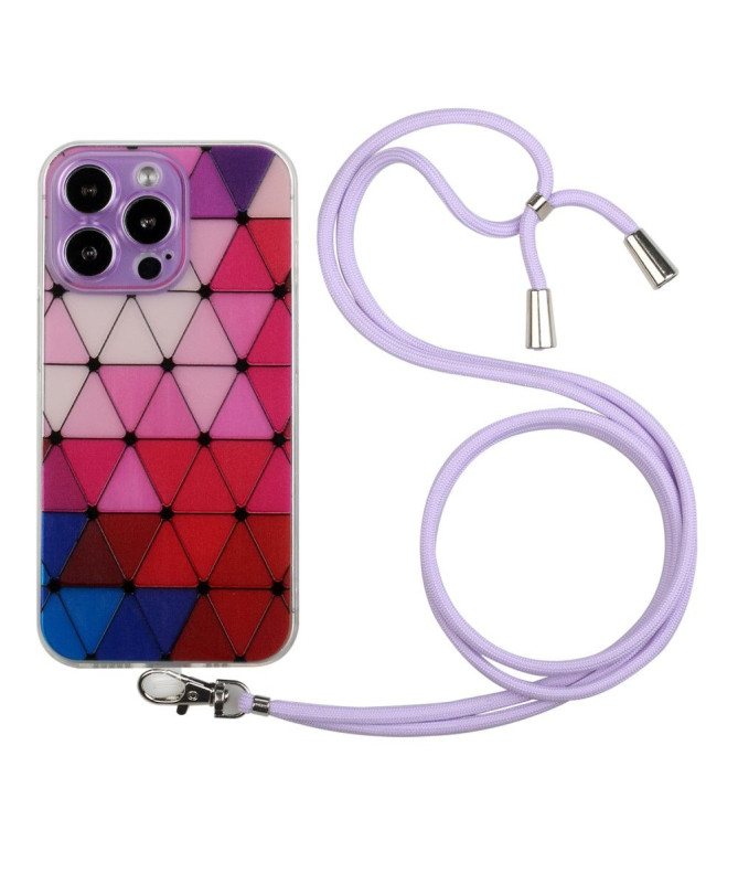 Coque iPhone 13 Pro MONA Rhombus à cordon