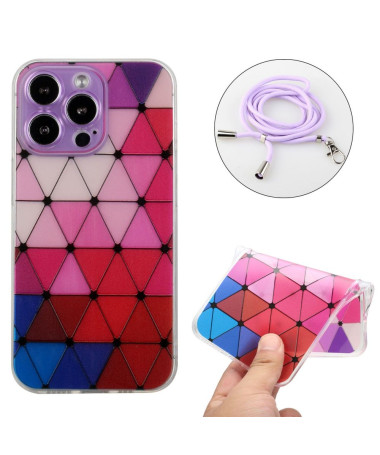 Coque iPhone 13 Pro MONA Rhombus à cordon