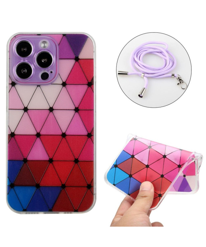 Coque iPhone 13 Pro MONA Rhombus à cordon