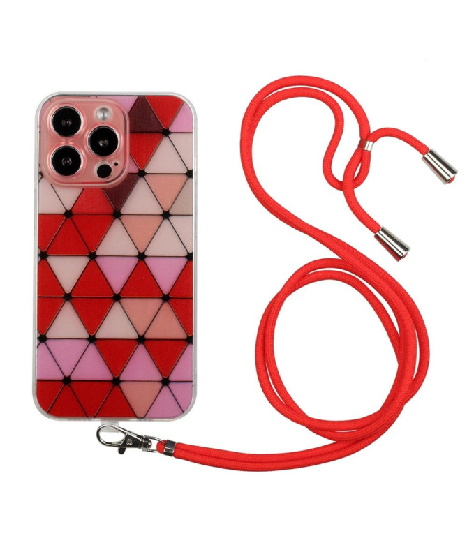 Coque iPhone 13 Pro MONA Rhombus à cordon